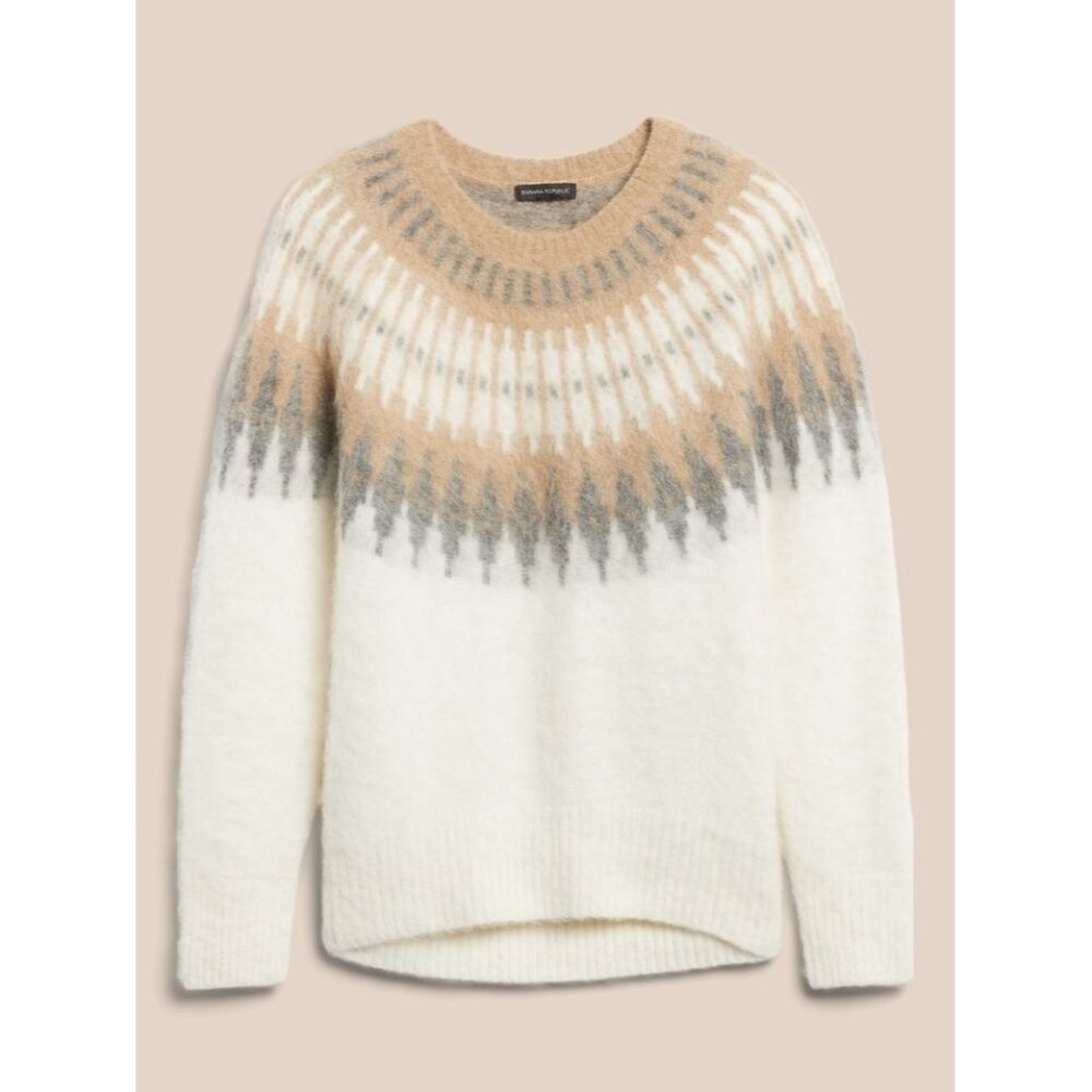 NWT Banana Republic Oversized Fairisle Sweater in Ivory Fuzzy Alpaca Blend XS